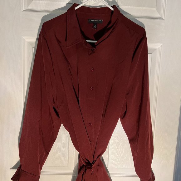 Lane Bryant Long Sleeve Tie Waist Tunic | Size 20 | Burgundy - Picture 3 of 7